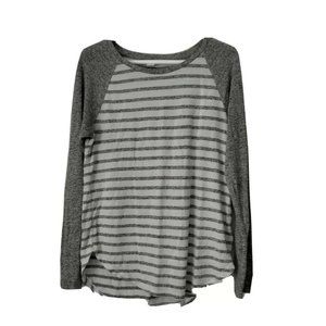 Old Navy Baseball top white gray striped womens S round neck long raglan sleeves